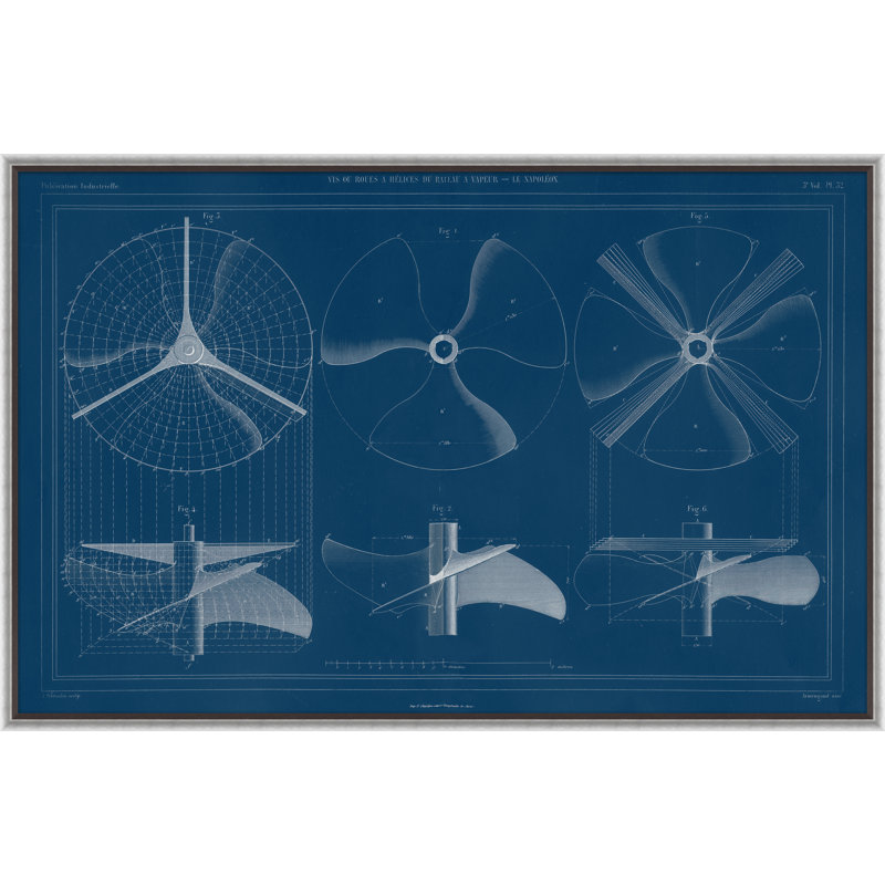 19ème siècle, dessins mécaniques des navires - reproduction de photo encadrée sur papier