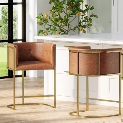 Tabouret de bar 31 po Tabouret de bar en cuir de polyuréthane brun clair