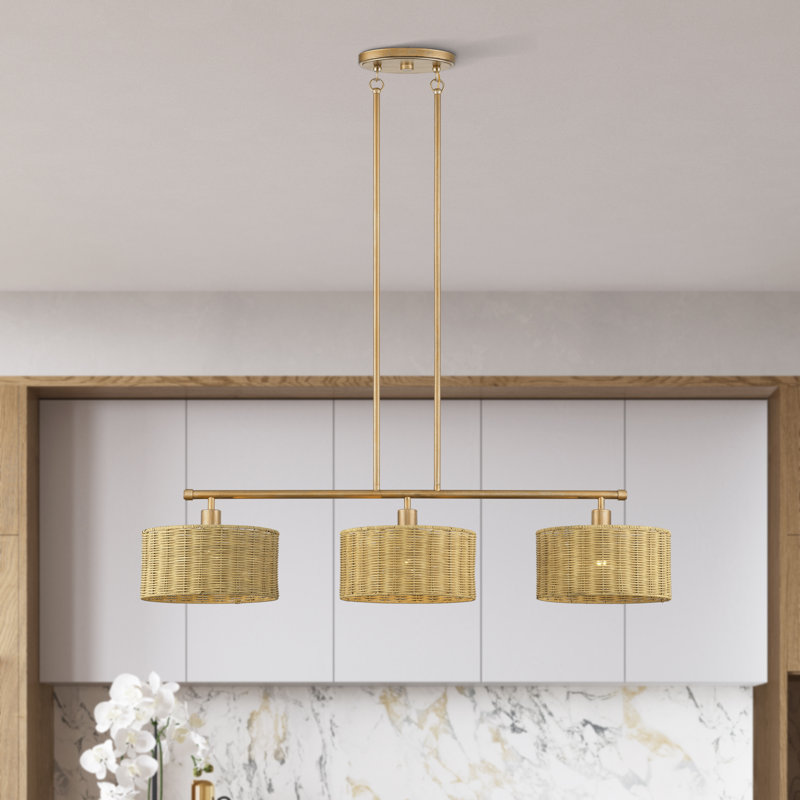 Weavington 3 Light Antique Gold Leaf Extra Large Linear Chandelier, Tan, Gold