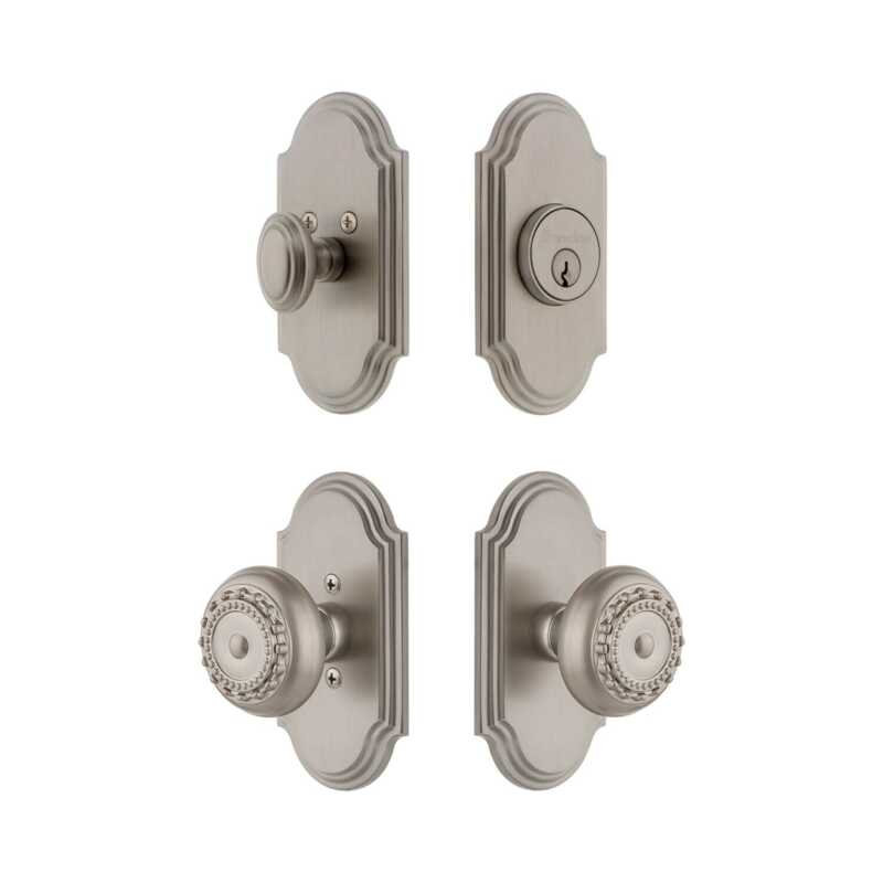 Grandeur Arc Short Plate Entry Set with Parthenon Knob in Antique Pewter, 2.375", Satin Nickel