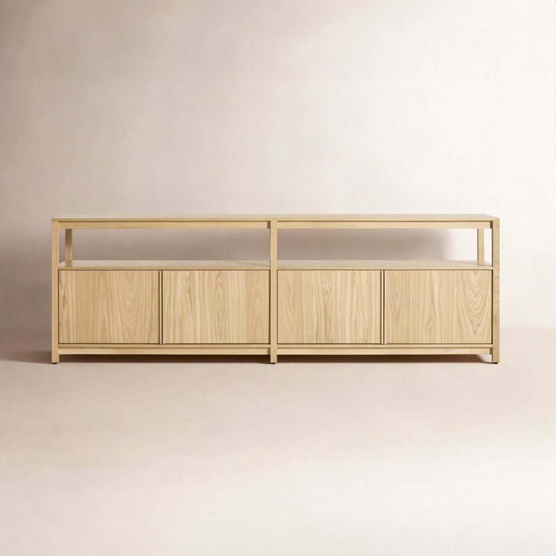 Open Plan Low Bookcase with Storage, White Oak, (2 Sheves) 26" H x 80" W x 13" D