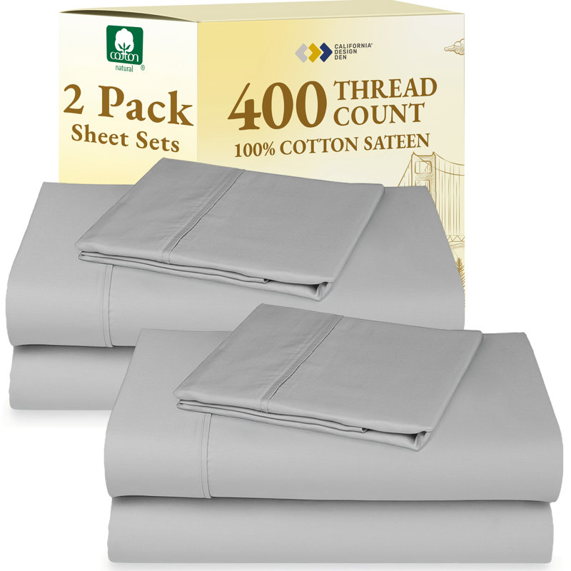 Ensemble de 2 ensembles de draps California, Twin XL (Pack of 2), Grey Light