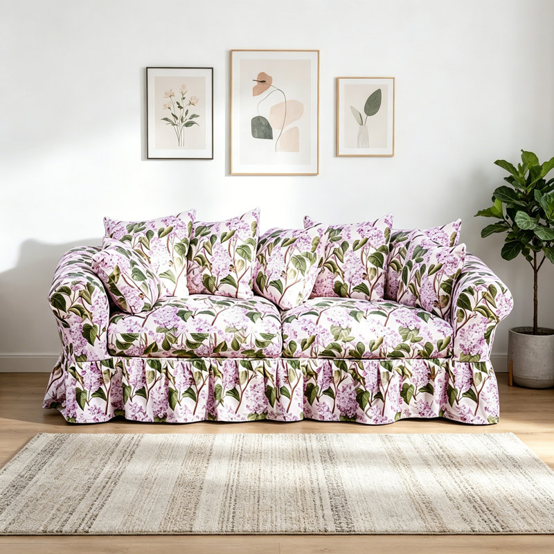 Canapé de style rétro français, Motif floral vert