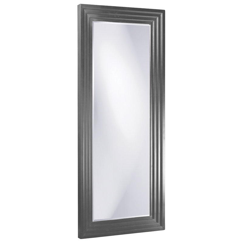 Glossy Charcoal Gray Tall Rectangular Wood Mirror