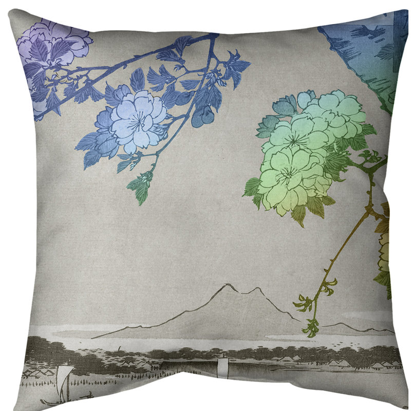 Housse de coussin Blossoms over the River, 20 po x 20 po, Dégradé bleu, Sergé de coton