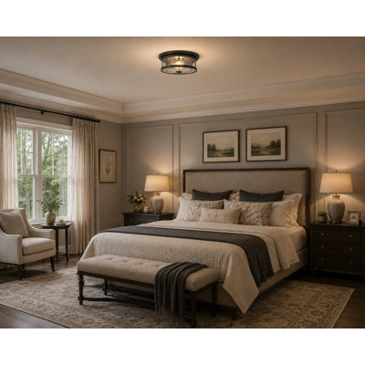 Industrial 2 Light Round Glass Flush Mount