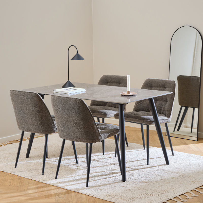 Wicklow Rectangular Dining Table in Black 140x75cm Included 4 Brooke Dining Chairs, Taupe, Grey