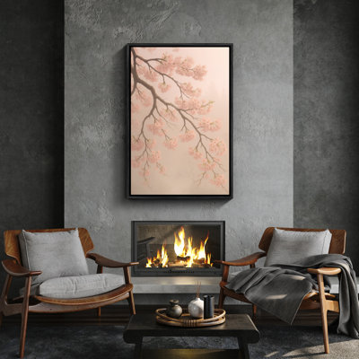 Soft Pink Cherry Blossom Branch Framed Wall Decor for Bedroom Print Wall Art