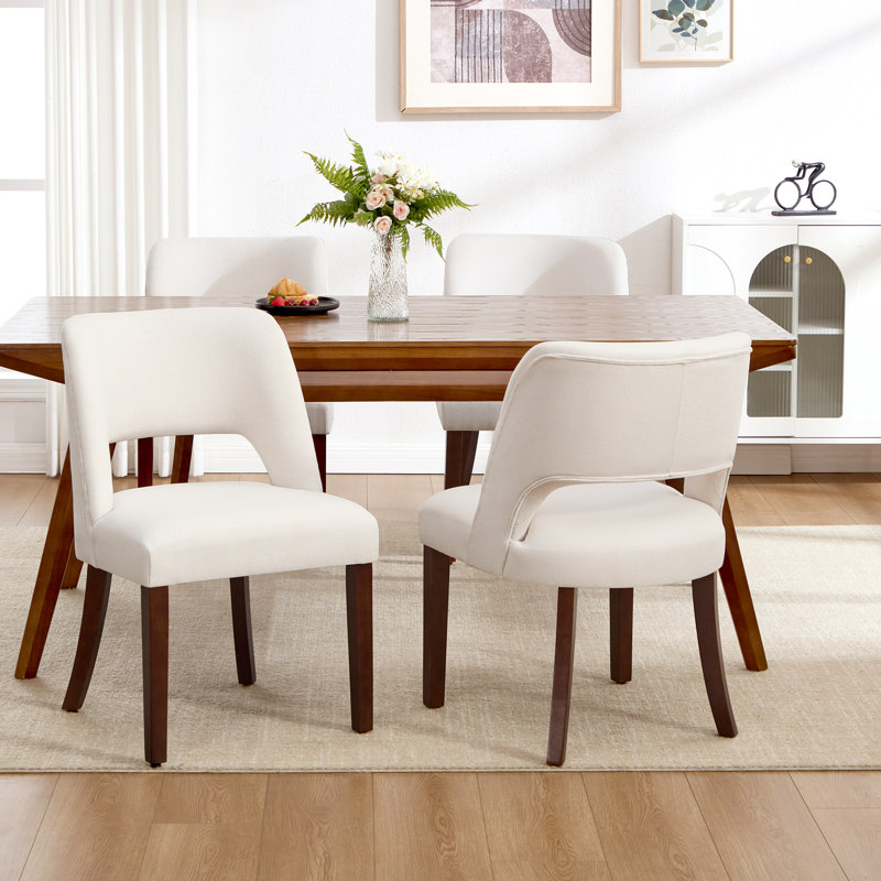 Upholstered Solid Wood Dining Side Chair, Beige