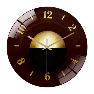 12" Round Tempered Glass Wall Clock with Silent Quartz Movement