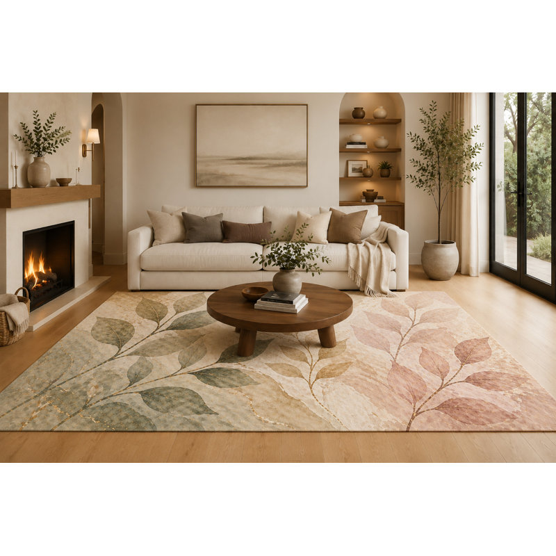 Tapis à poils longs de couleur vert sauge, rosé et crème pastel «Ultra Léger» 6 pi 7 po x 9 pi 10 po pour le salon, poils courts et doux avec envers antidérapant, chambre à coucher, salle à manger et bureau