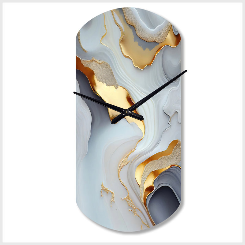 Horloge murale asymétrique en métal blanc et doré, IV, Petit