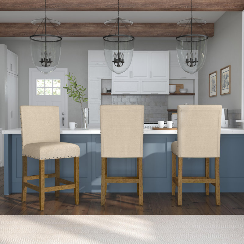 Arlene 24" Counter Stool with Nailheads, Flax Solid
