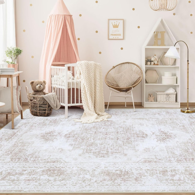 Blush Cream Distressed Medallion 5 x 7 Ft Rug for Dining Room Entryway