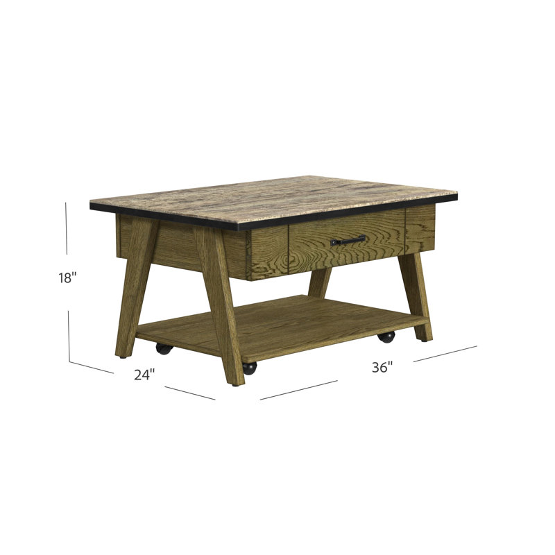 Hurtha Rustic Oak Wood And Metal Rectangular Cocktail Table