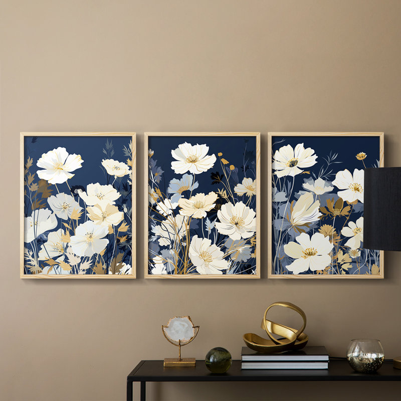 Floral Study  Series  CXXV  -Set Of 3 Framed Giclee Prints -Ready to, Natural Framed, 10" H x 8" W