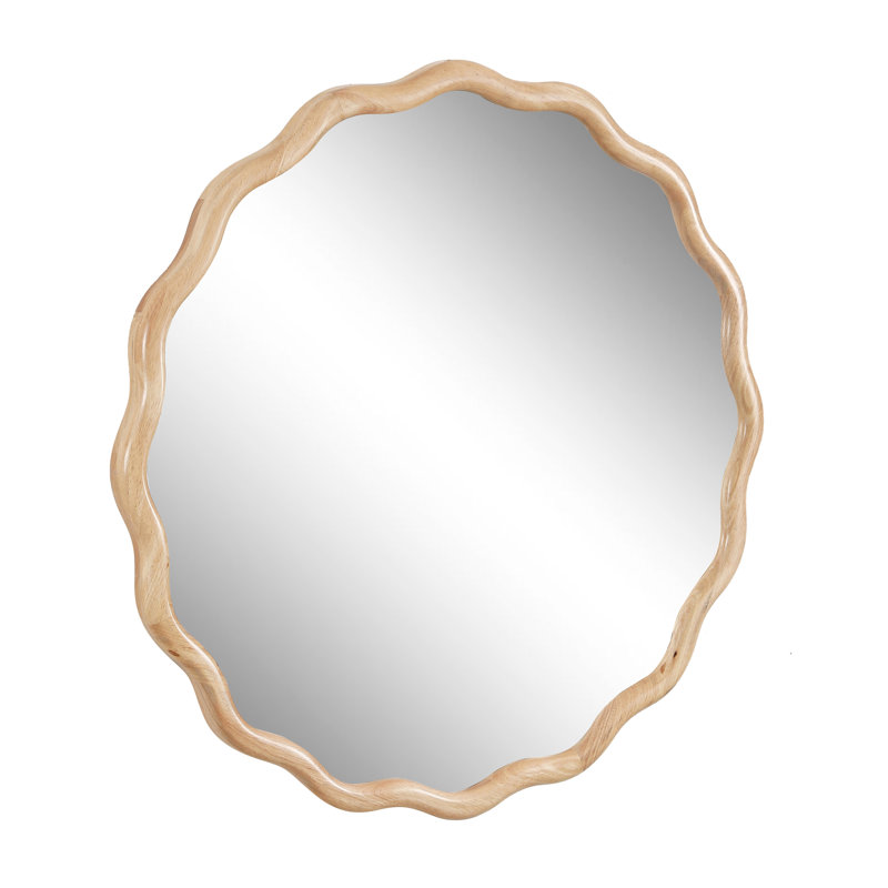 Exquisite Solid Wood Wavy Mirror For Home Decor, Enhancing Any Space, 41.7" x 41.7", Natural Wood