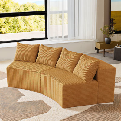 Boneless Modern 90.5" Oversized Corduroy Curved Sectional Sofa With 4 Pillows