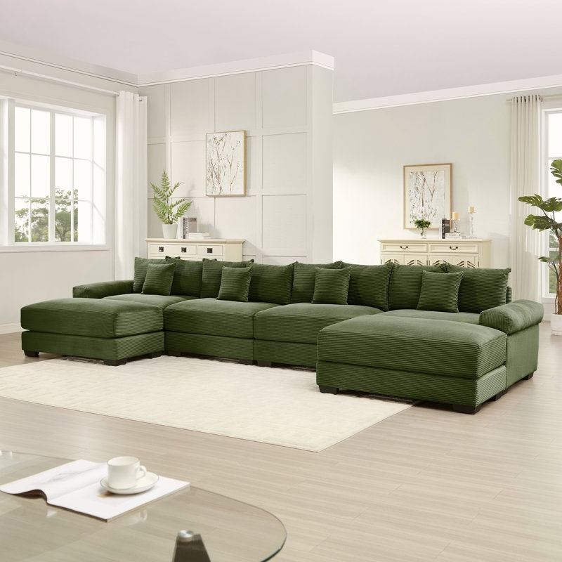 Canapé modulaire surdimensionné en U 170 po Cloud, 34" H x 167" W x 33" D, Velours côtelé vert