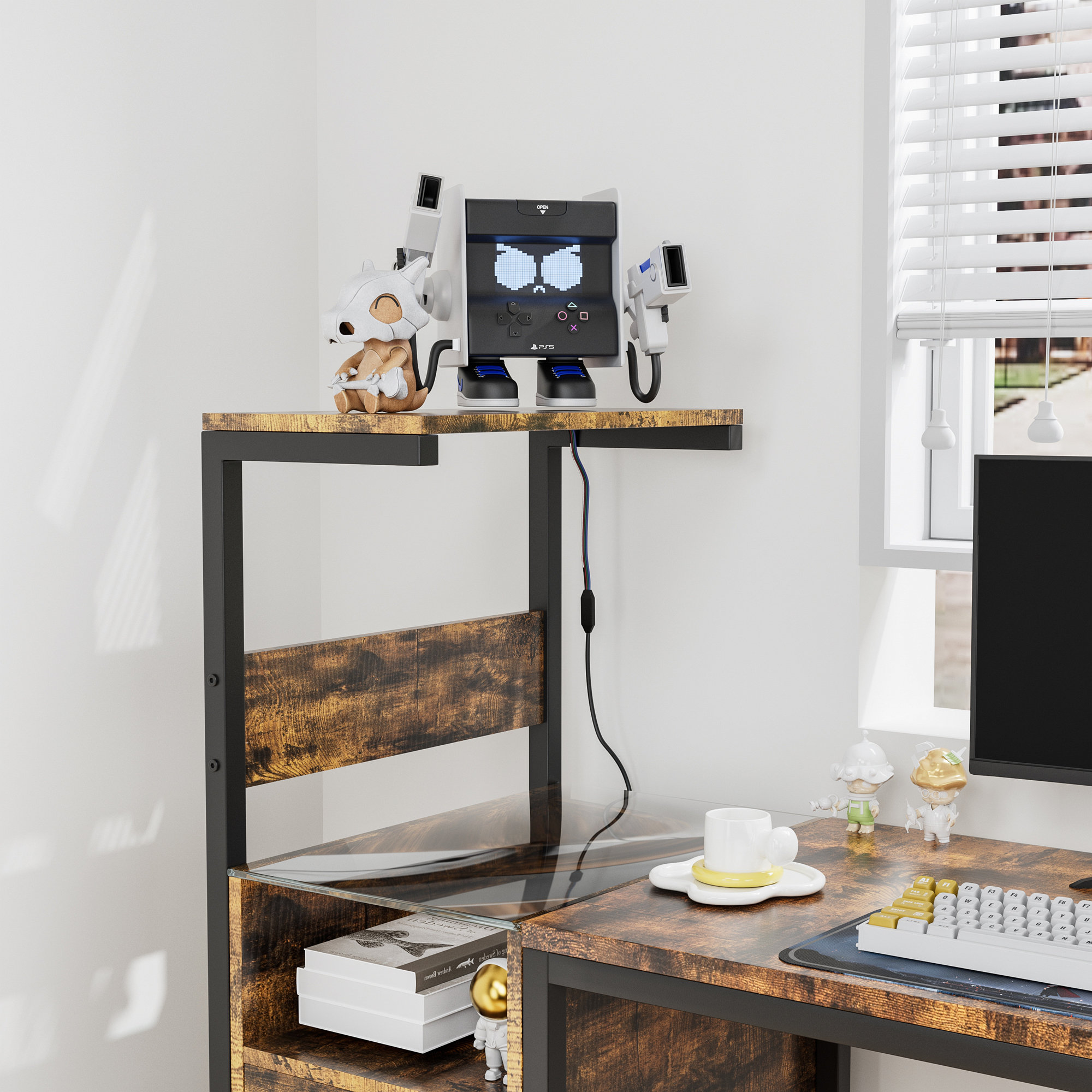 Ebern Designs Computer Desk With Power Outlet & Storage Shelves, Study ...