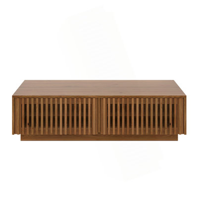 Mid Century Modern Solid Wood Coffee Table with Slatted Storage Drawers, Rectangular Low Profile Wooden Cocktail Table, Farmhouse Hidden Storage Center Table for Living Room Home Decor