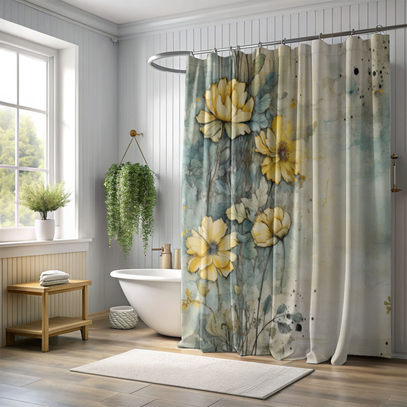 Nostalgic Garden - Rideau de douche Premium, H 74 po x l 71 po