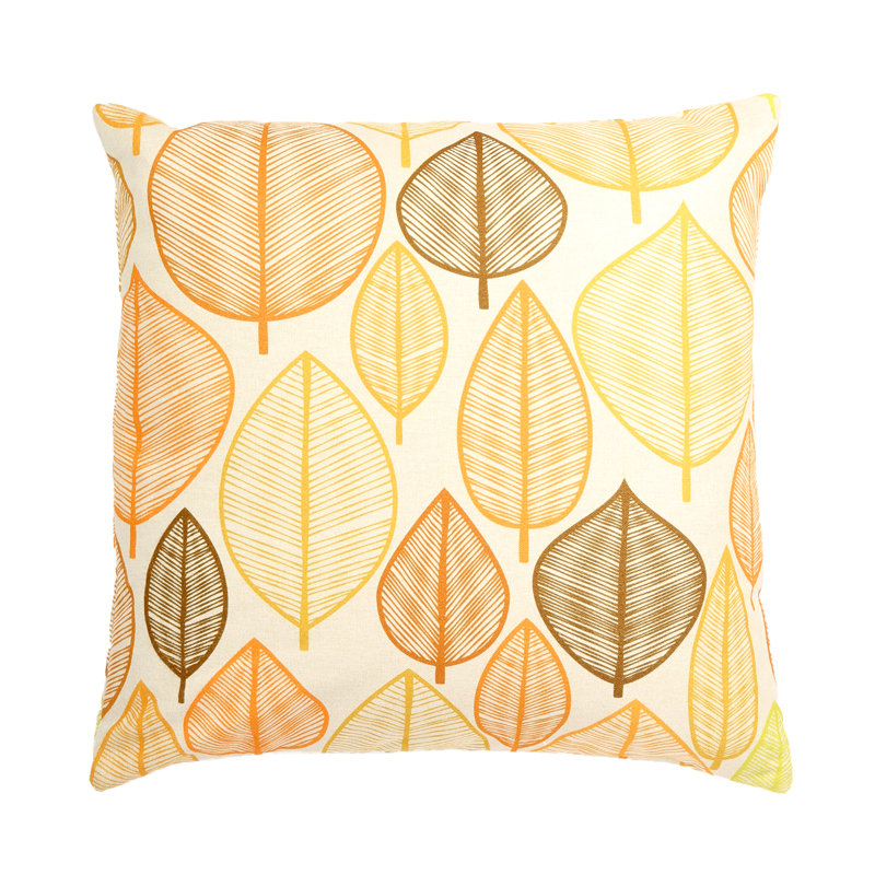 Coussin à imprimé de feuilles, Jaune, Plumes