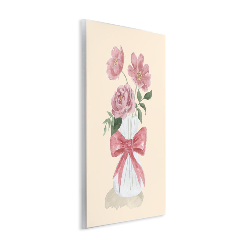 "Chic Vase Of Pink", art mural sur bois par Lucille Price, H 19 po x l 13 po