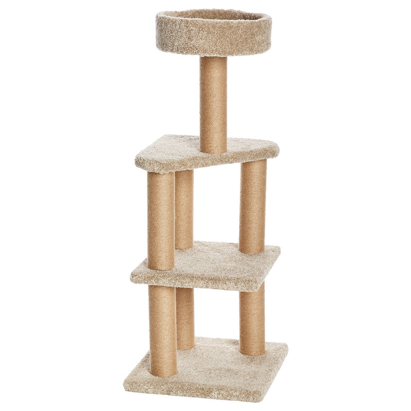 Basics Cat Tree Indoor Climbing Activity Tower with Scratching Posts, multi-level, Large, 17.7" x 45.9", Beige