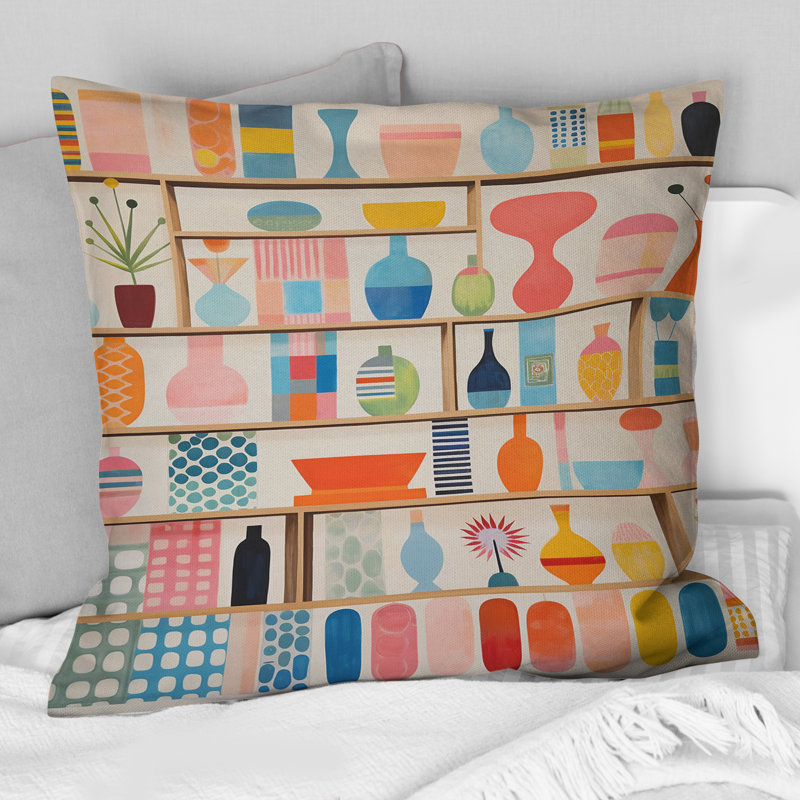 Coussin rose imprimé Mid Century