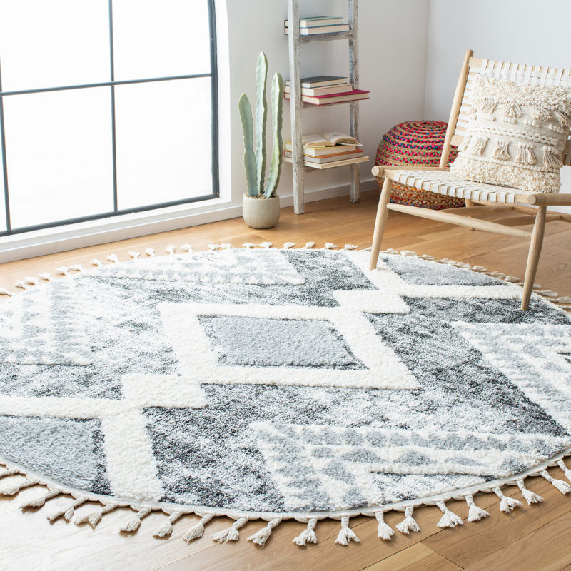 Jovie Moroccan Tassel Shag Performance Southwestern Rug, Round 6'7"