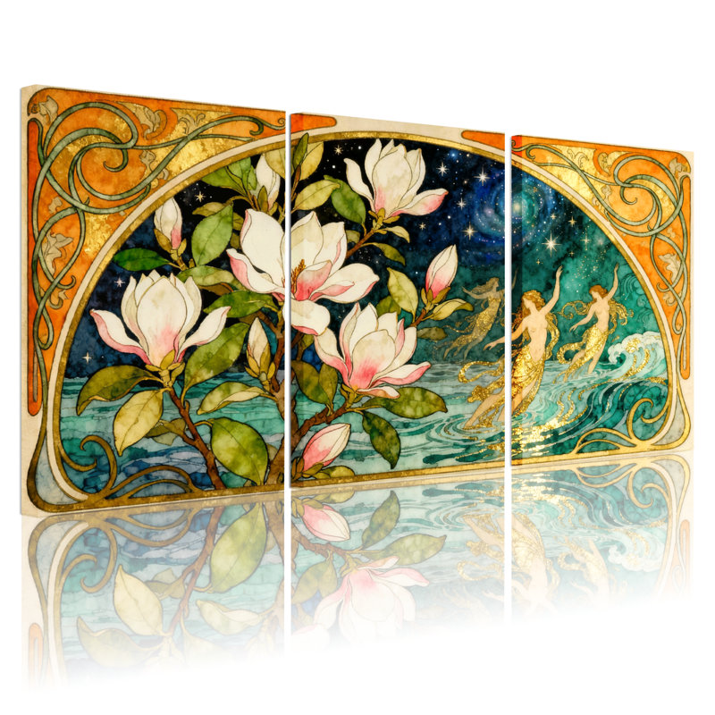 Fantaisie et science-fiction Art Nouveau, ensemble de 3 reproductions d'art sur toile, H 18 po x l 36 po