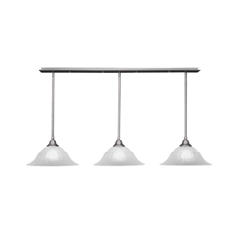 3 Light Stem Hung Linear Pendalier Shown With 16" Marble Glass, White, Brushed Nickel