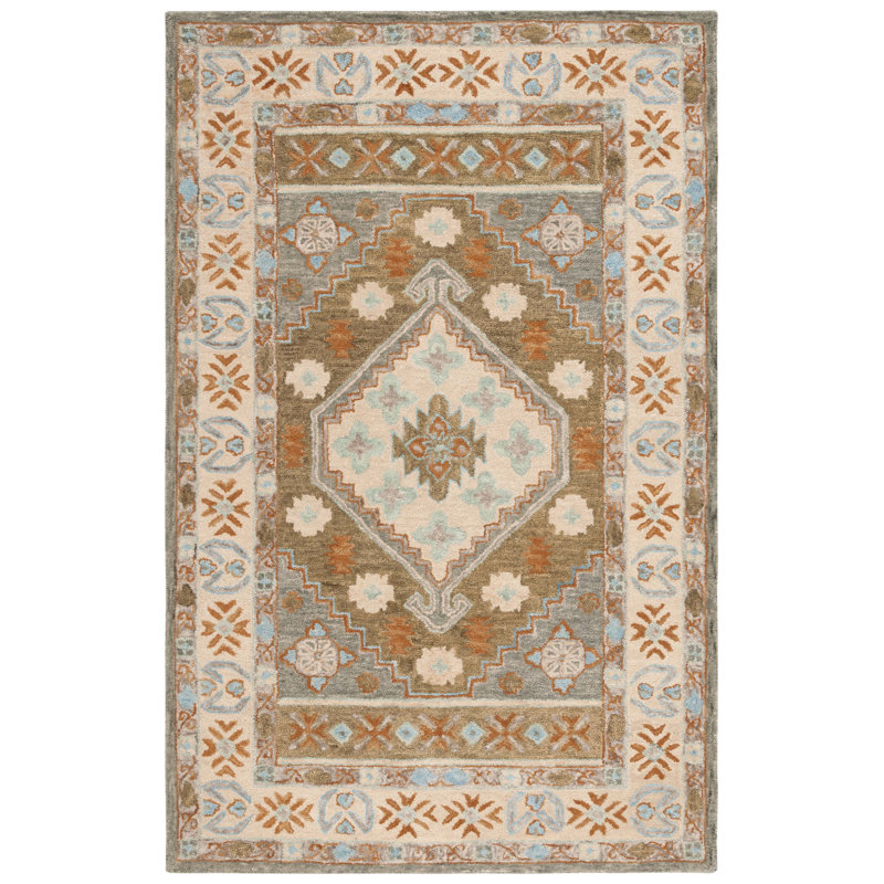 Marcous Hand Tufted Wool Cotton Oriental Rug in Ivory/Light Blue, Rectangle 4' x 6'