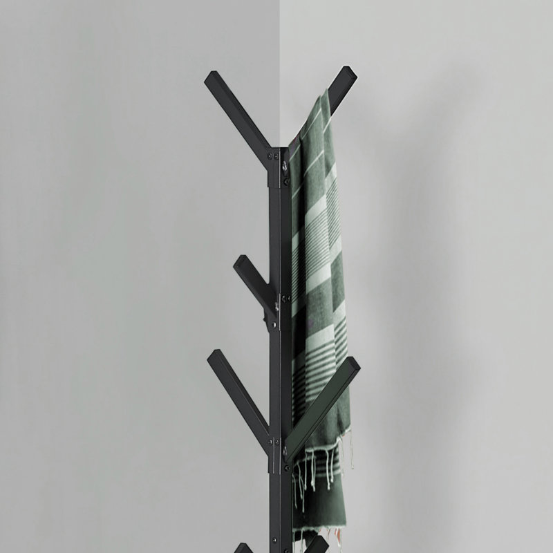 Free Standing Contemporary Coat Rack With 8 Hooks, Ideal For Entryway And Bedroom, Modern Black Metal Design, Black