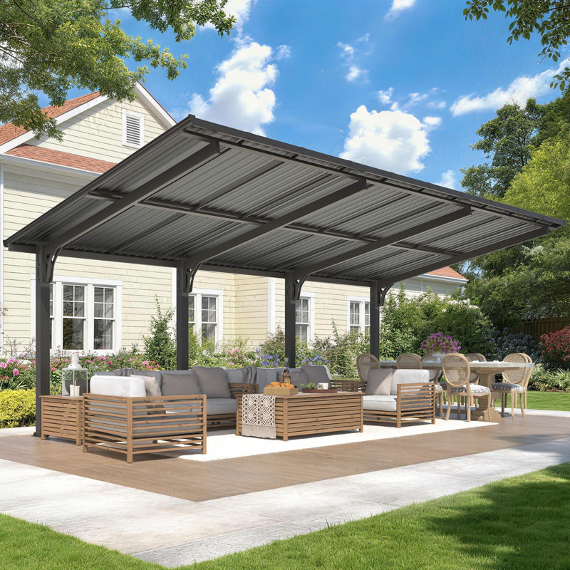 Abri d'auto extérieur en métal pour terrasse, H 98 po x l 234,4 po x P 118,6 po