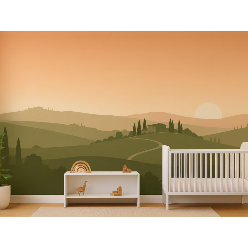 Tuscan Hills Wallpaper Mural, Peel and Stick Kids Room Wall Mural, Layered Silhouette Landscape Nursery Wallpaper