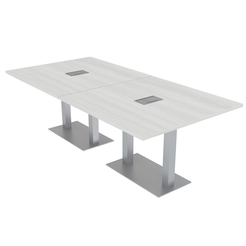 Table de conférence rectangulaire avec base en métal double | Unité électrique, Cyprès blanc, Argent argent