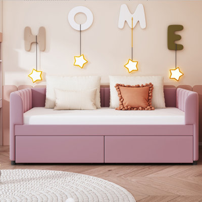 Krishana Twin Size Upholstered Daybed with Ergonomic Design Backrest and 2 Drawers by Hokku Designs