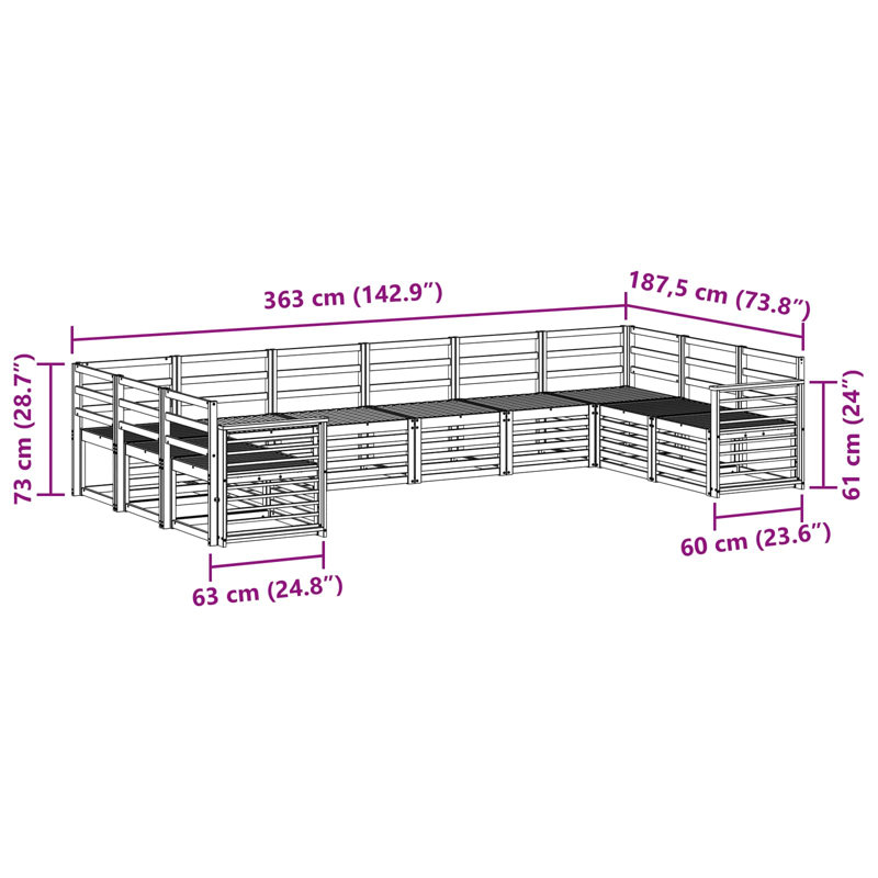 363cm Wide Patio Sectional Set