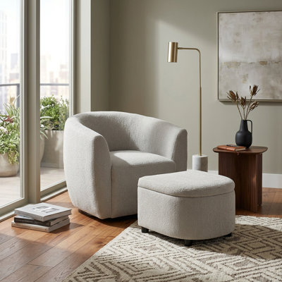 Modern Performance Fabric Upholstered Barrel Swivel Accent Chair and Ottoman Set for Living Room, Gray – Briana by Pipp & Liv