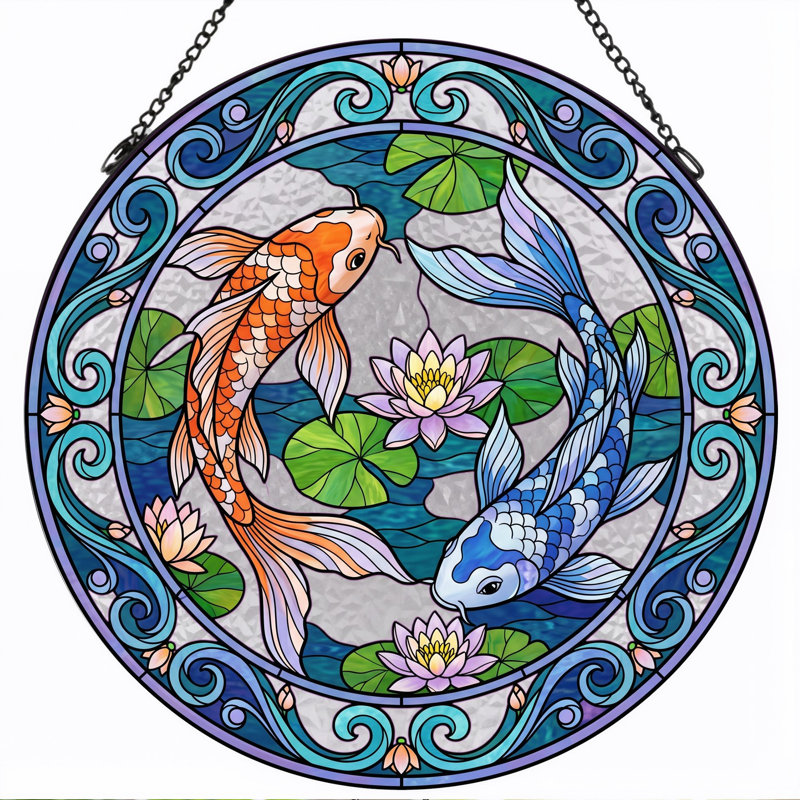 Panneau de vitrail Koi Fish, H 12 po, H 12 po