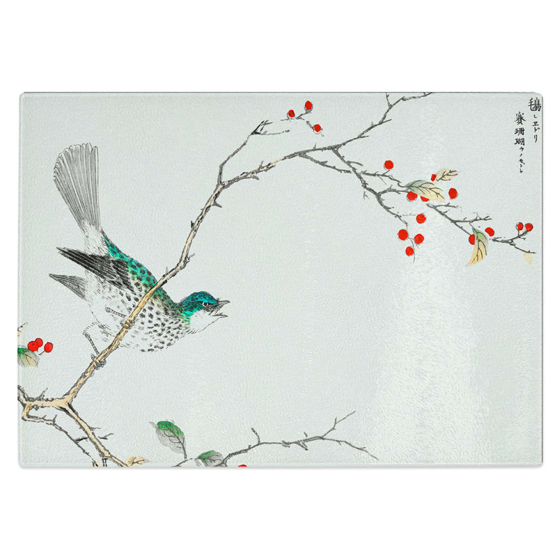 Tempered Glass Brown-Eared Bulbul Bird Chopping Board, 28.5 cm W x 20 cm L