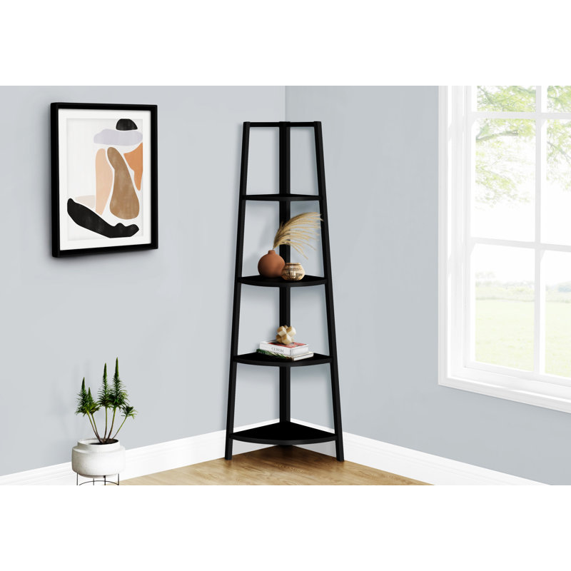 Bookshelf, Bookcase, Etagere, Corner, 4 Tier, Office, Bedroom, Metal, Laminate, Black