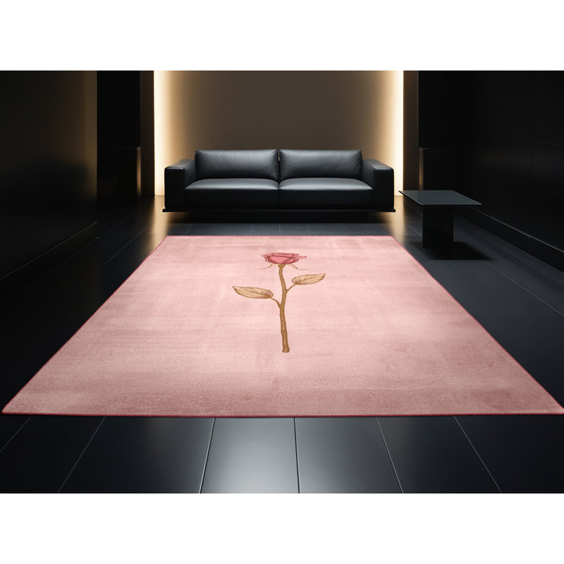 Tapis moelleux moelleux et moderne à motif abstrait rose et rose Everitt Valentines, 8 x 10
