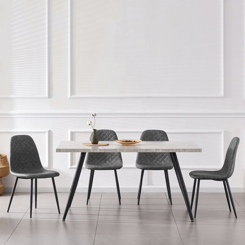 Wales Modern Upholstered Faux Leather Dining Chair, Black, Dark Grey
