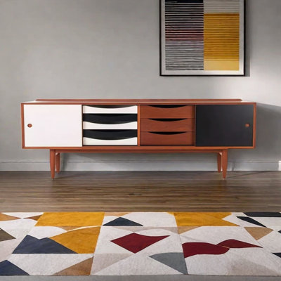 Meuble télé minimaliste en bois massif avec grand rangement