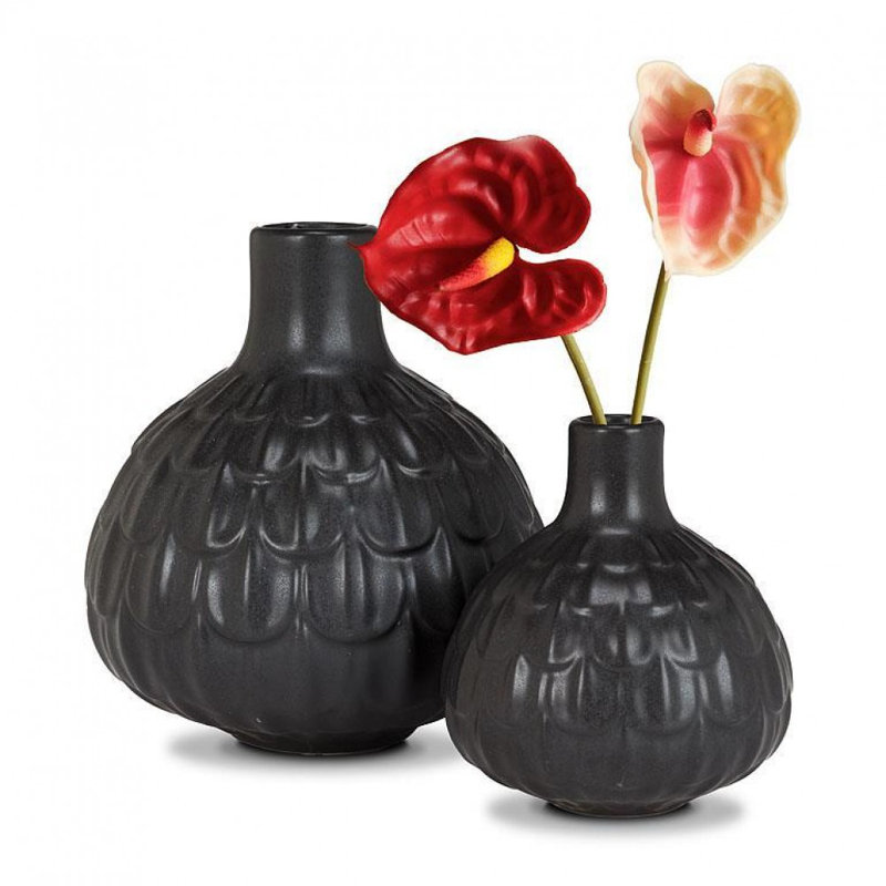 Bulb Shaped Matte Black Vase, 4" H x 3.50" W x 3.50" D