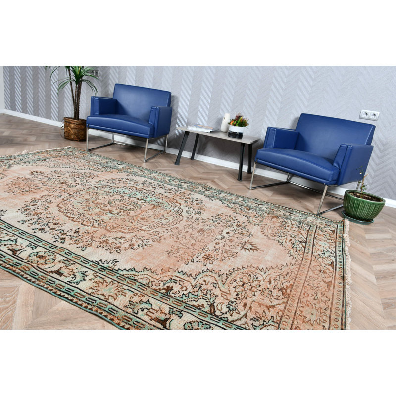 Tapis turc Oushak tissé à la main avec motif de médaillon rustique pour un décor de style rétro