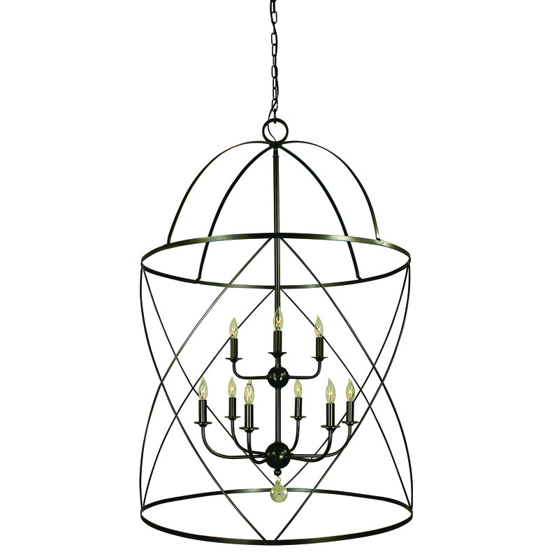 Lustree géométrique 6 lumières lanterne Schwenk, Bronze acajou